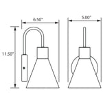 Technical drawing of two wall-mounted lights with dimensions labeled.