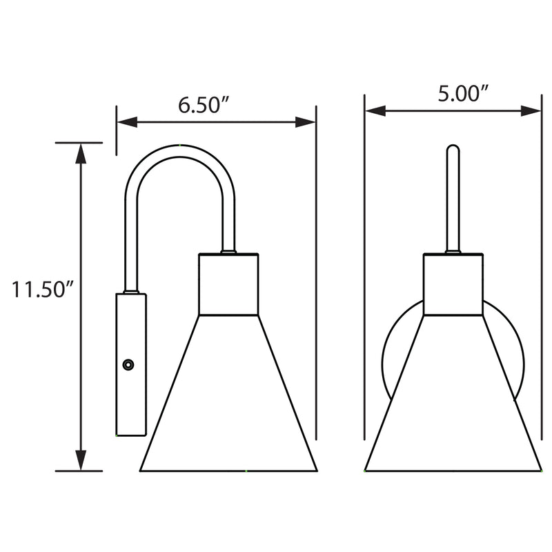 Technical drawing of two wall-mounted lights with dimensions labeled.