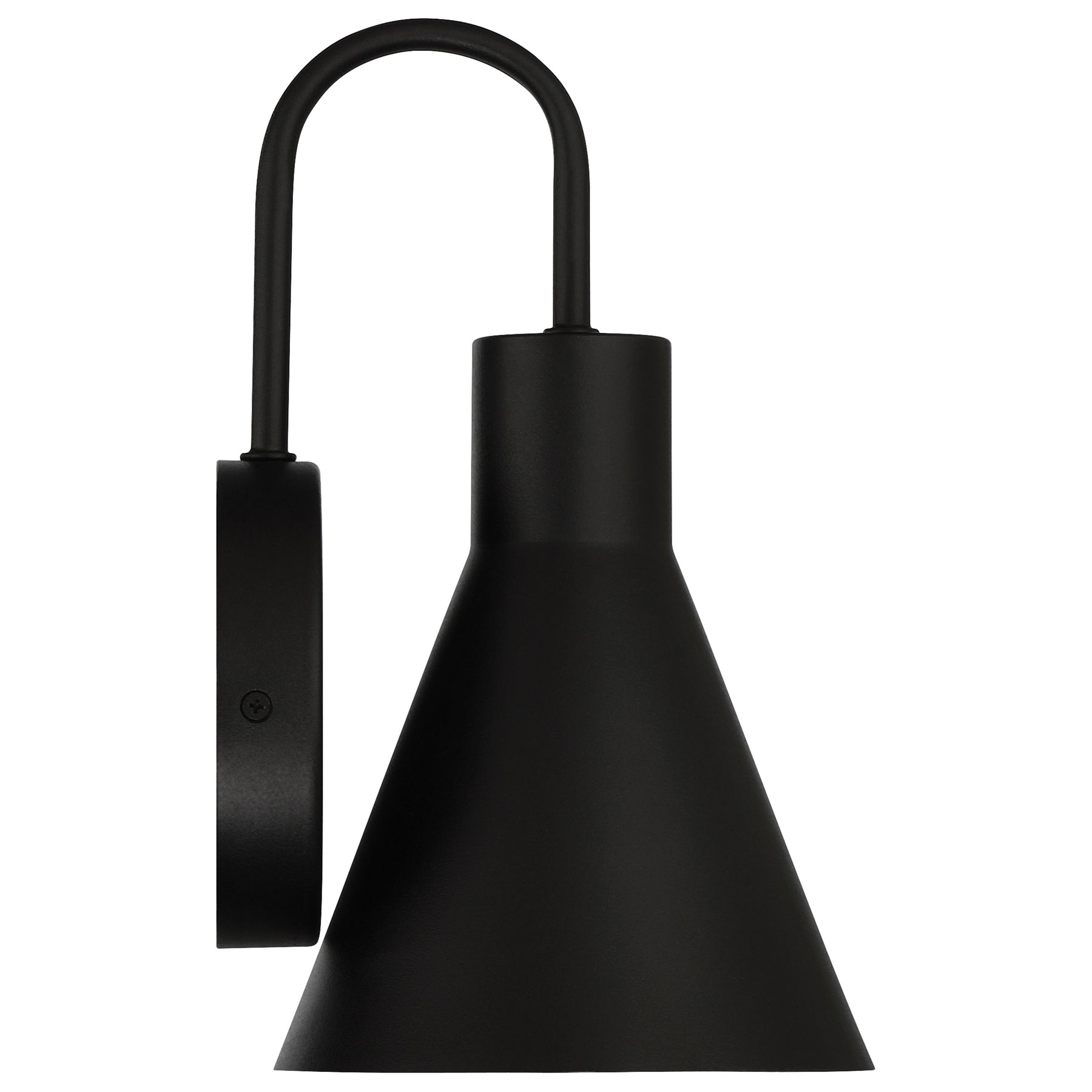 Black wall-mounted lamp with adjustable arm on a white background