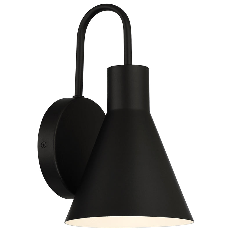 Black wall-mounted lamp on a white background