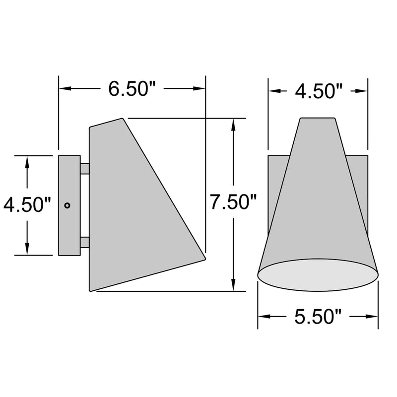 Technical drawing of a cone-shaped object with dimensions labeled