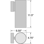 Technical drawing of a wall light with dimensions labeled