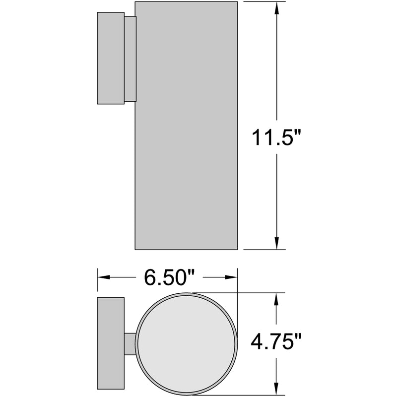 Technical drawing of a wall light with dimensions labeled
