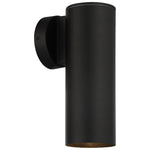 Black cylindrical wall light fixture on a white background