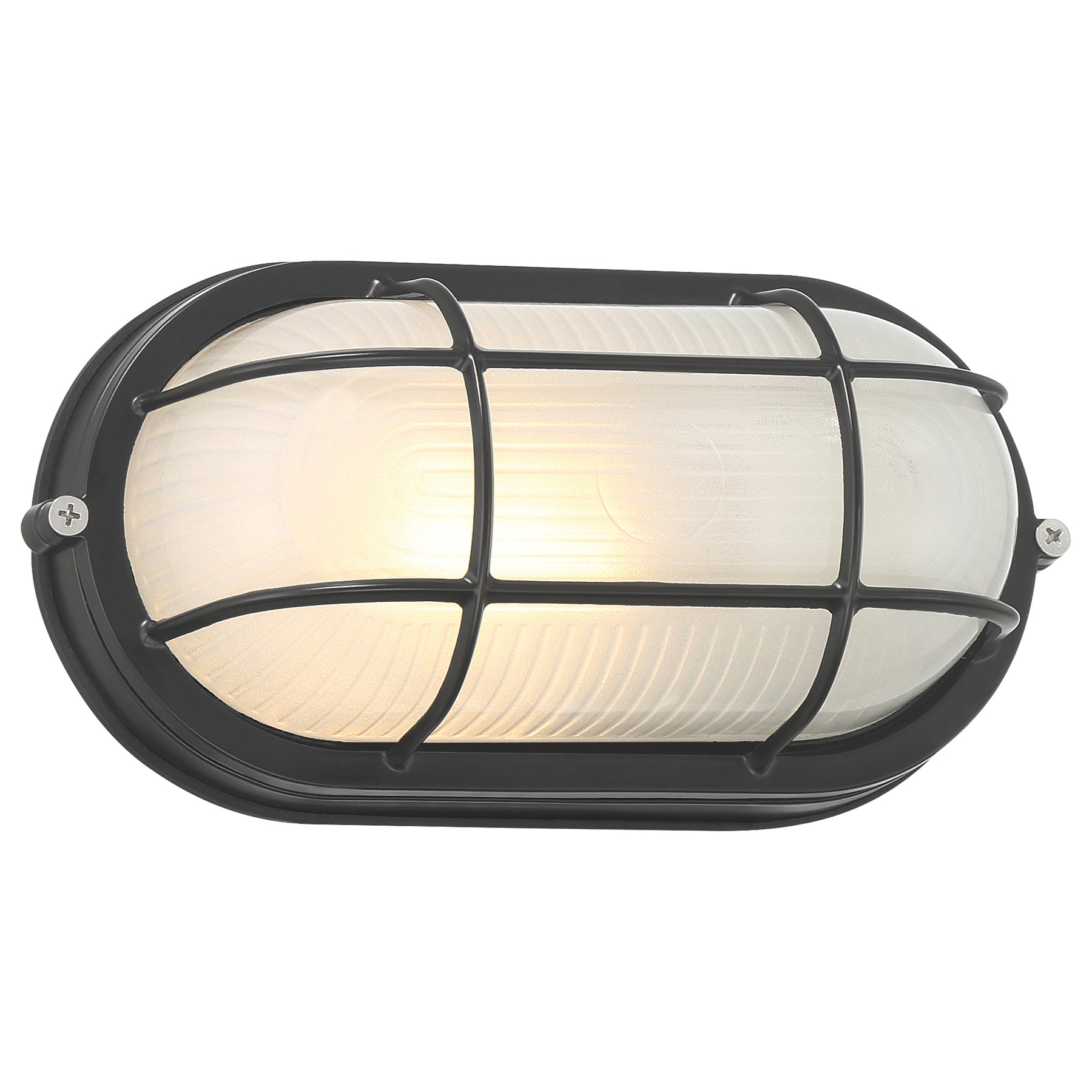 Black outdoor wall light with mesh design on a white background