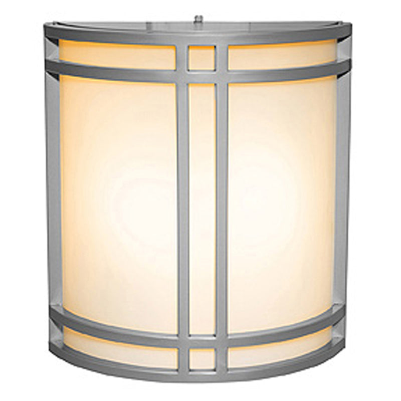 Satin wall-mounted light fixture with glass panel on a white background