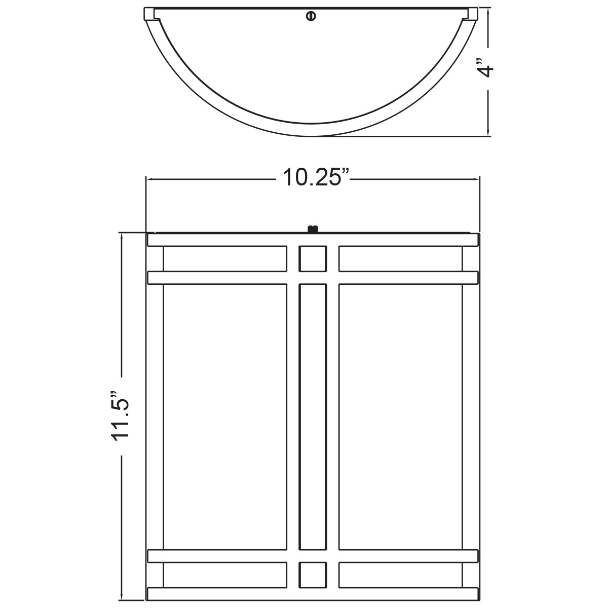 Technical drawing of a wall light with dimensions labeled