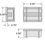Technical drawing of a wall mount light with dimensions labeled