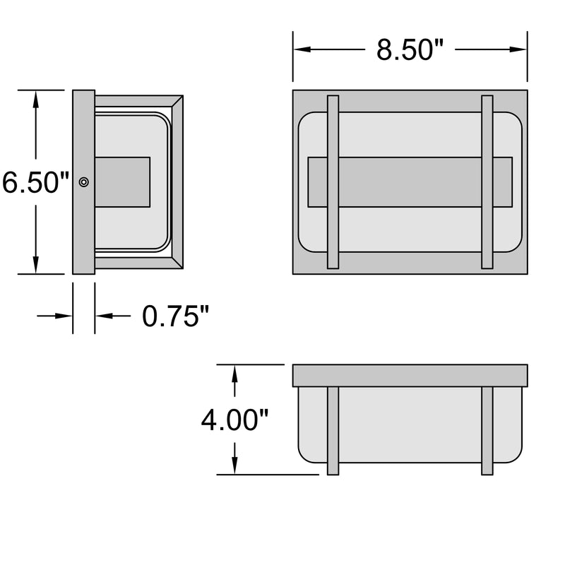 Technical drawing of a wall mount light with dimensions labeled