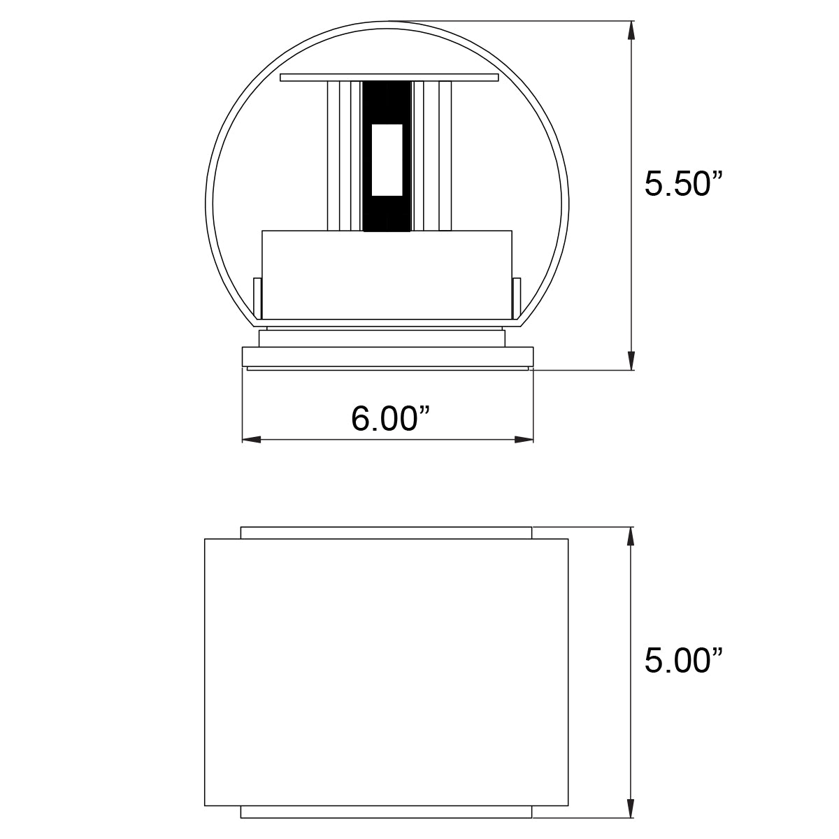 Technical drawing of a cylindrical wall light with dimensions labeled