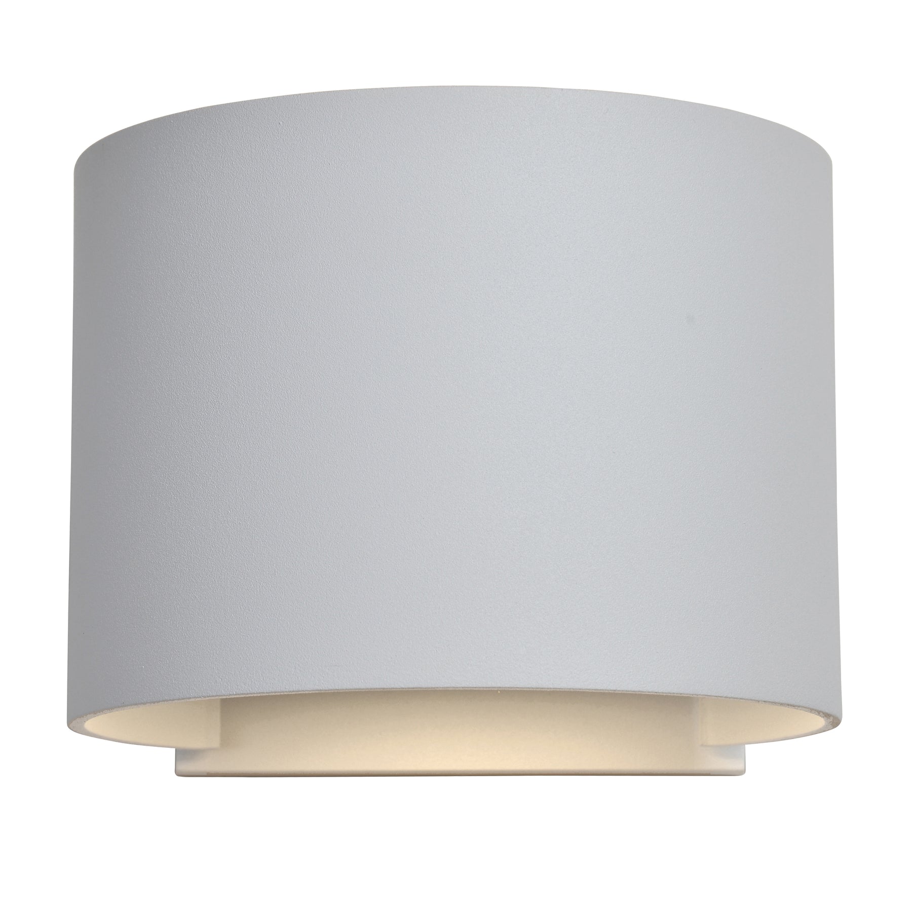 White cylindrical light fixture on a white background