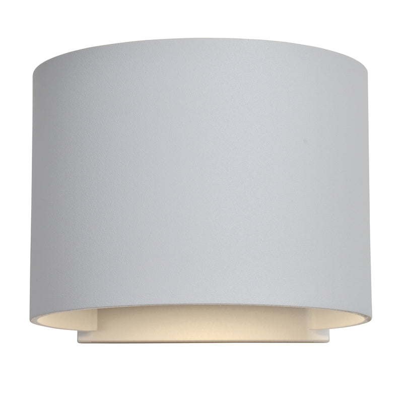 White cylindrical light fixture on a white background
