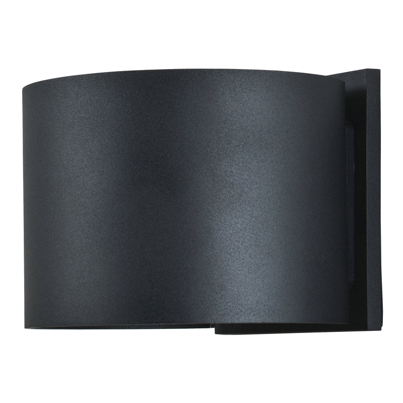 Black wall-mounted light fixture on a white background