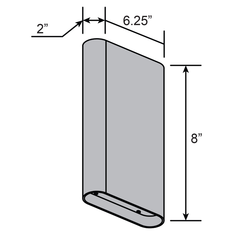 Measurement diagram of a rectangular object with dimensions labeled.