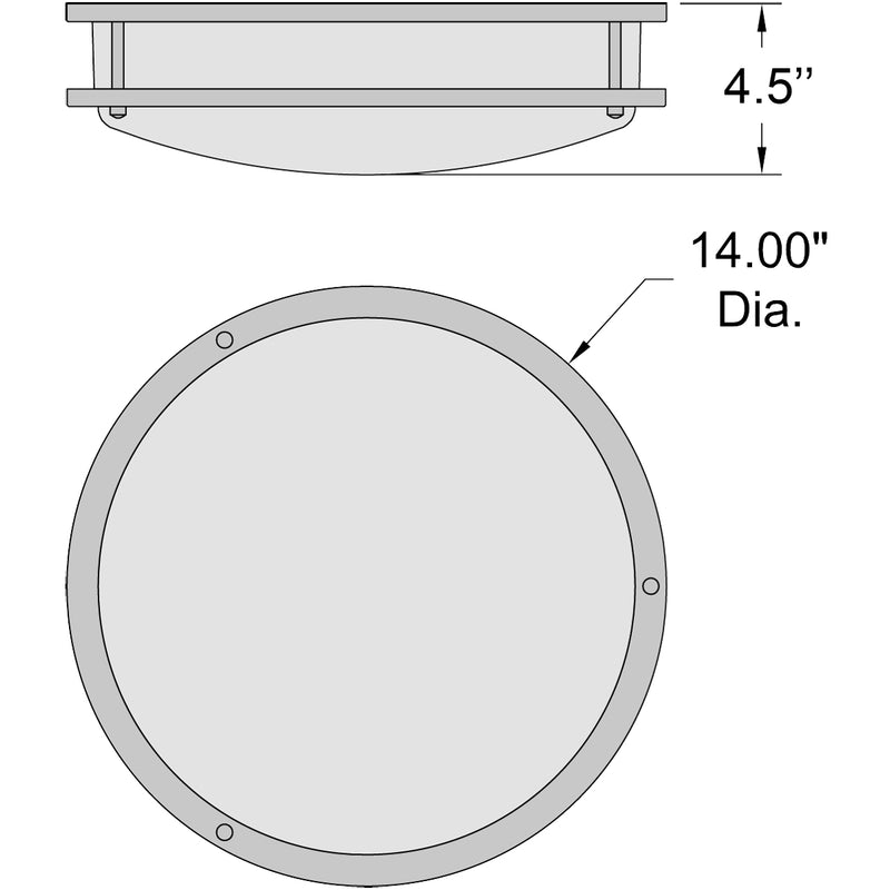Circular ceiling light with dimensions labeled on a white background