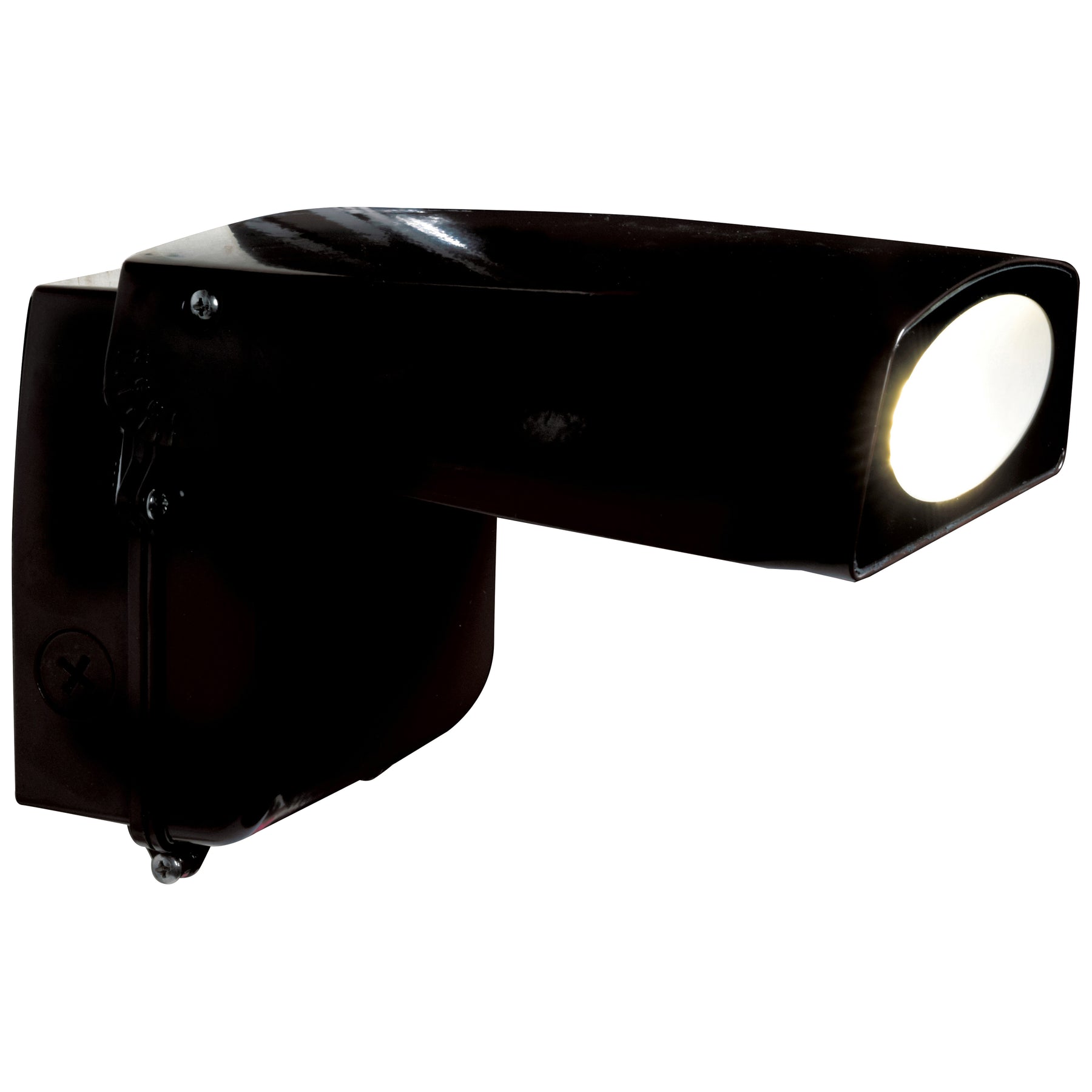 Black wall pack led adjustable wall pack with glossy finish and illuminated circular bulb for outdoor use
