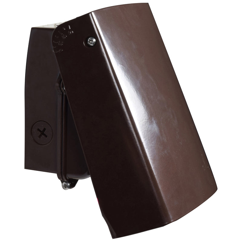 Brown metallic gutter guard with curved design and mounting hardware for outdoor adjustable led wall pack use