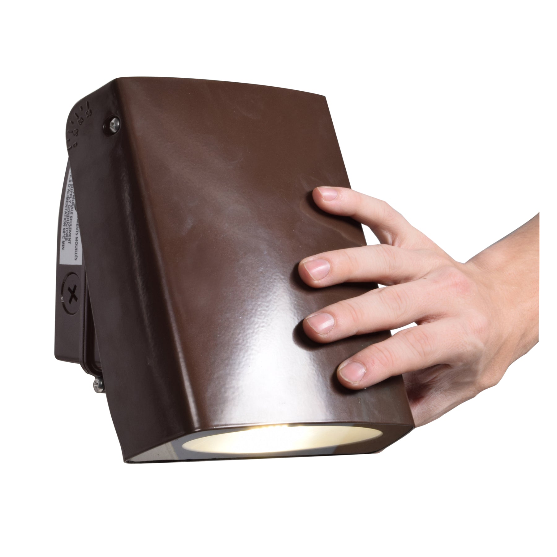 Brown rectangular matte finish wall pack with visible mounting hardware outdoor adjustable led spotlight