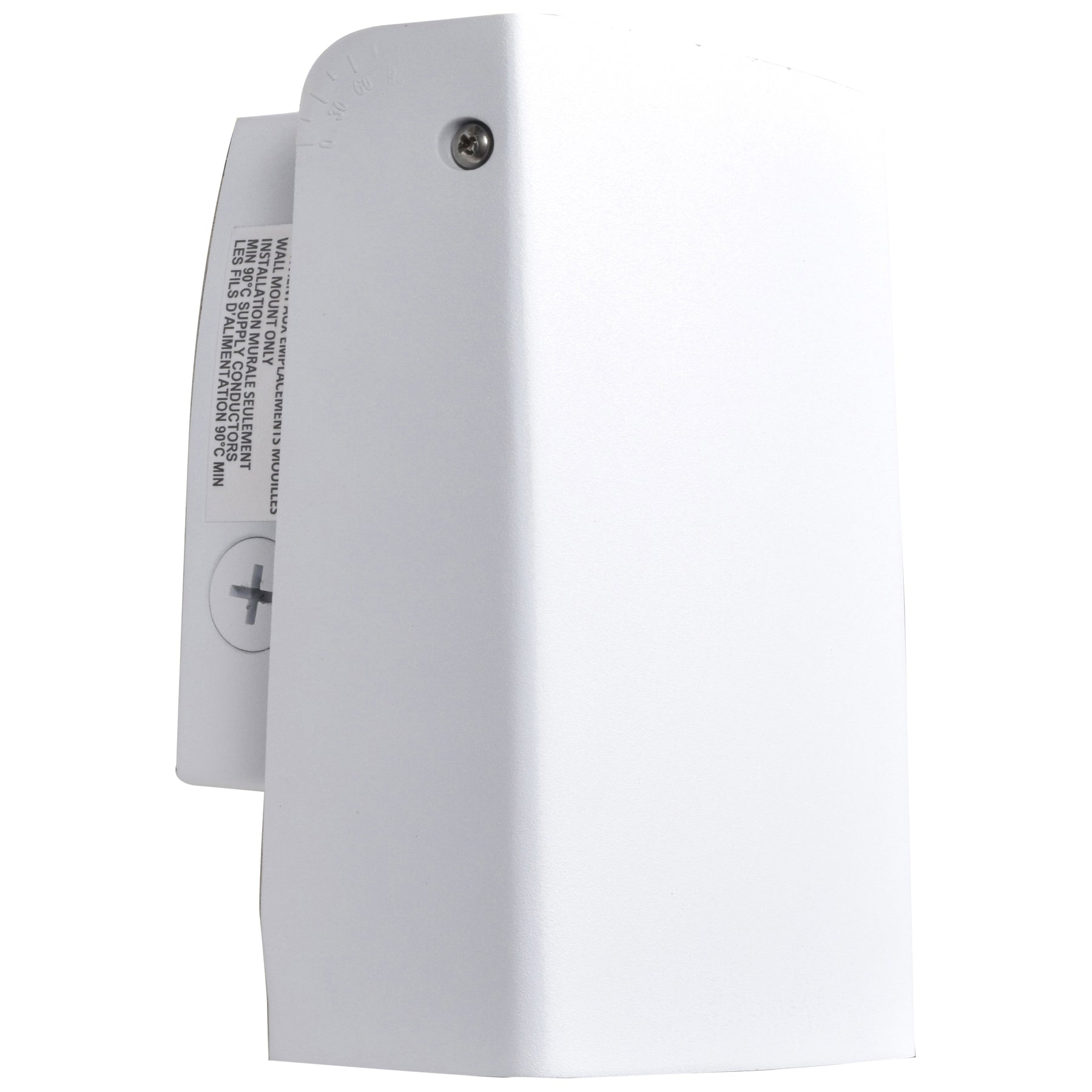 White plastic wall-mounted motion sensor with installation instructions for outdoor adjustable led wall pack lighting