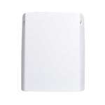 White rectangular wall-mounted hand dryer with minimalist design alongside black outdoor adjustable led wall pack fixture