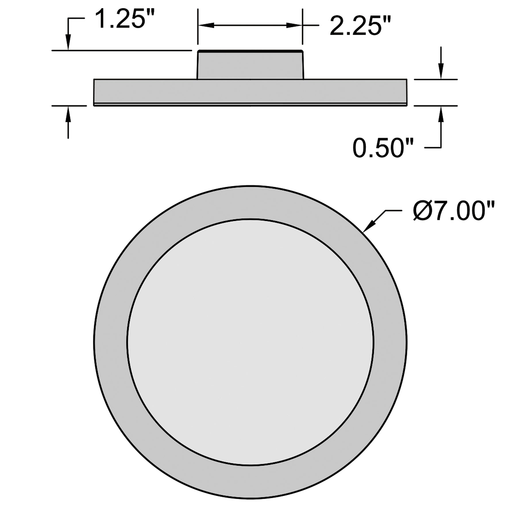 Technical drawing of an LED Flush Mount with dimensions labeled