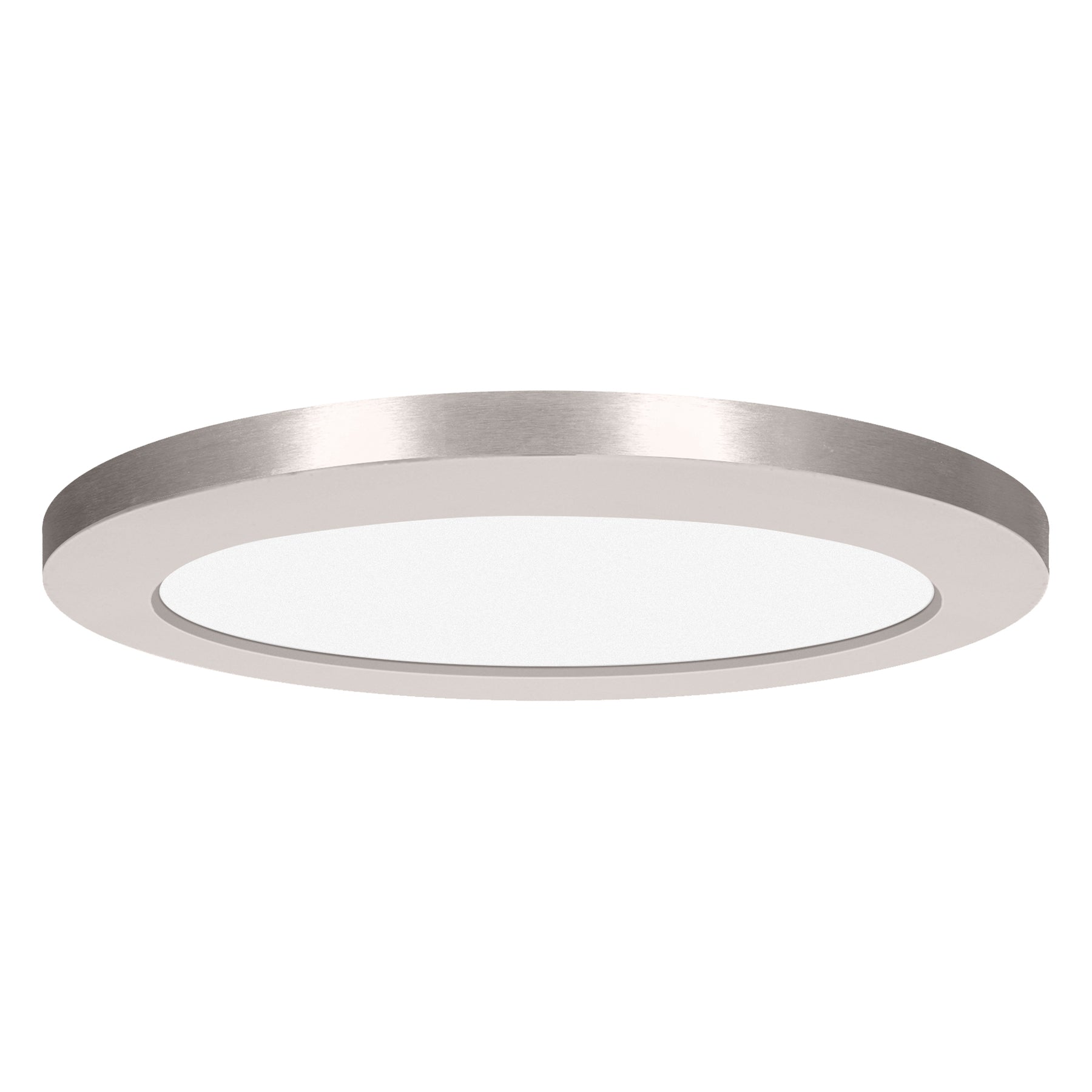 Round brushed steel LED Flush Mount light fixture on a white background