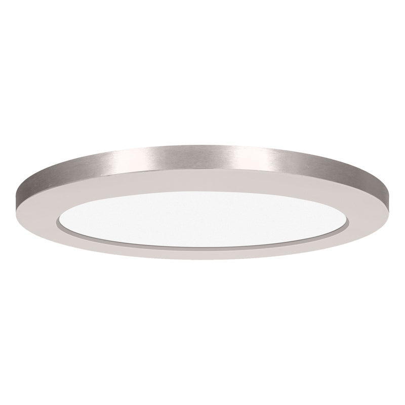 Round brushed steel LED Flush Mount light fixture on a white background
