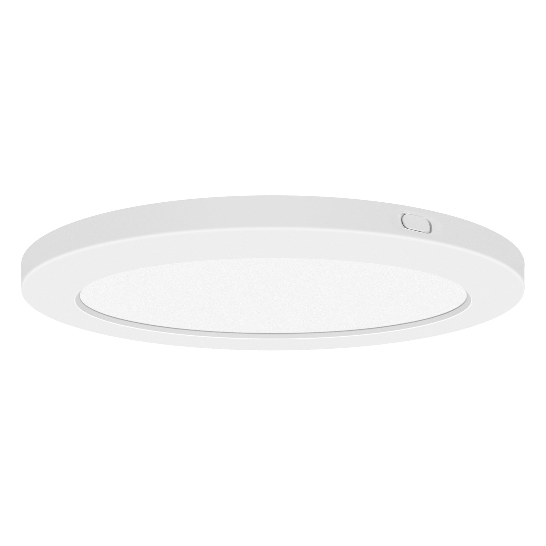 Round white LED Flush Mount light fixture on a white background