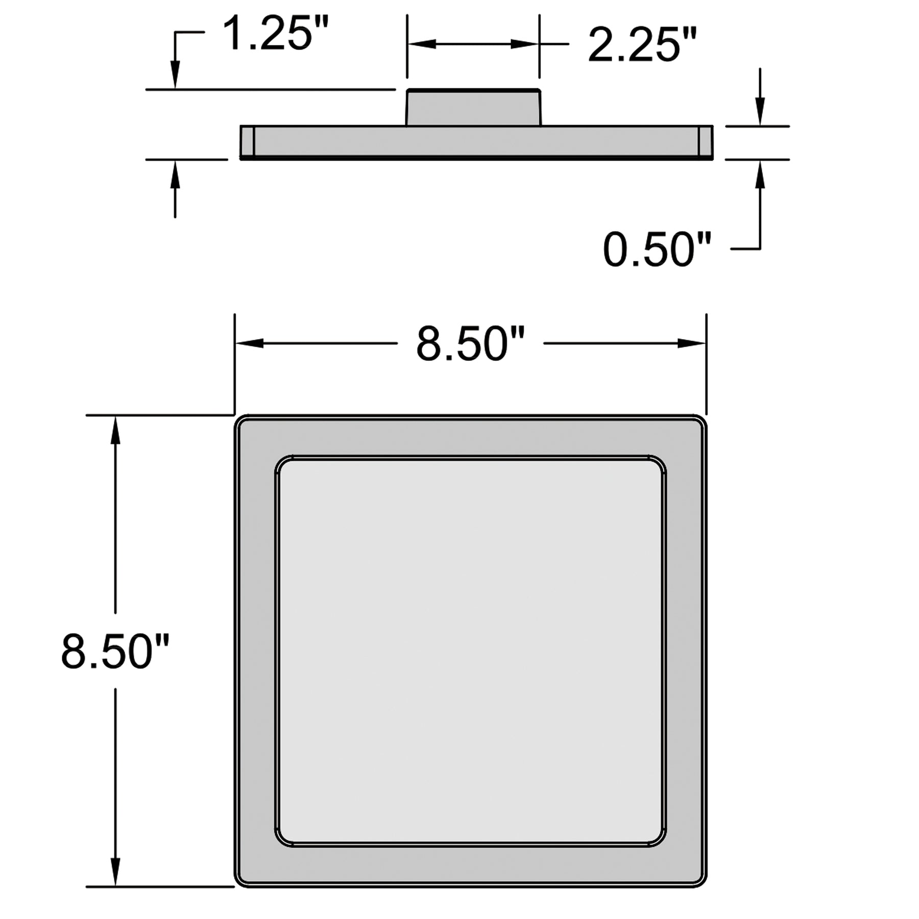 Technical drawing of an LED Flush Mount  with dimensions