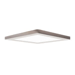 Square LED Flush Mount ceiling light fixture with a Brushed Steel frame on a white background