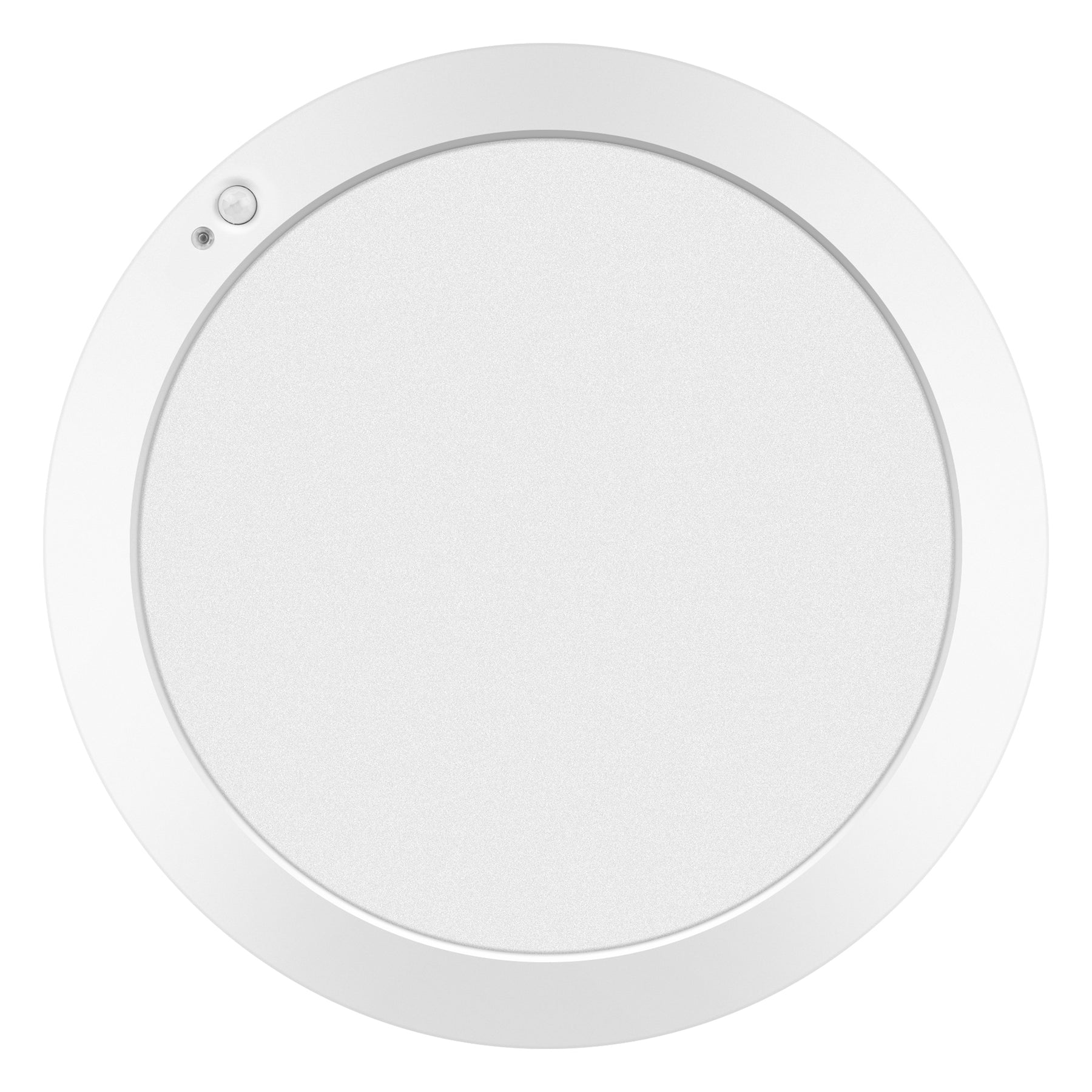 Round white Motion Sensor LED Flush Mount on a white background