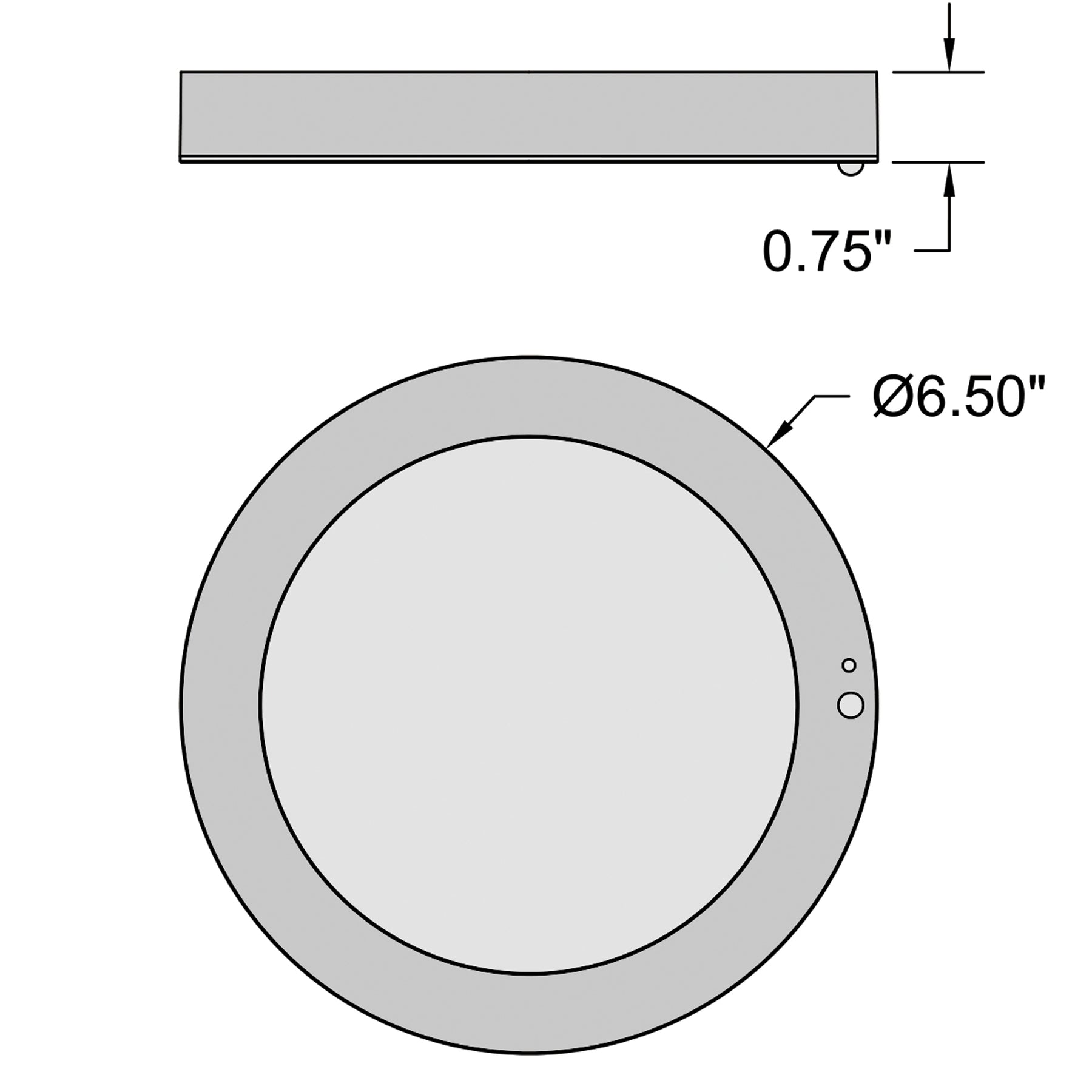 Technical drawing of a circular component with dimensions labeled