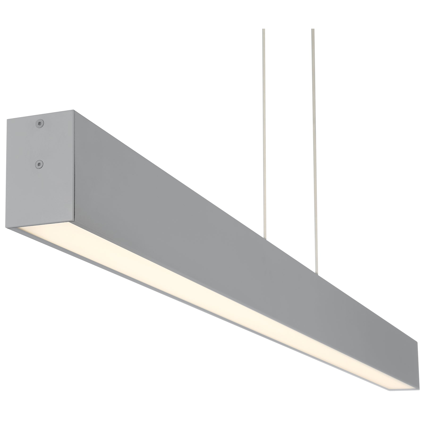 Modern gray pendant light fixture with a rectangular design on a white background