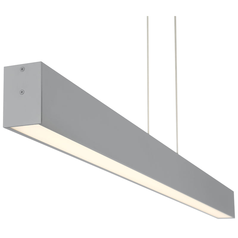Modern gray pendant light fixture with a rectangular design on a white background