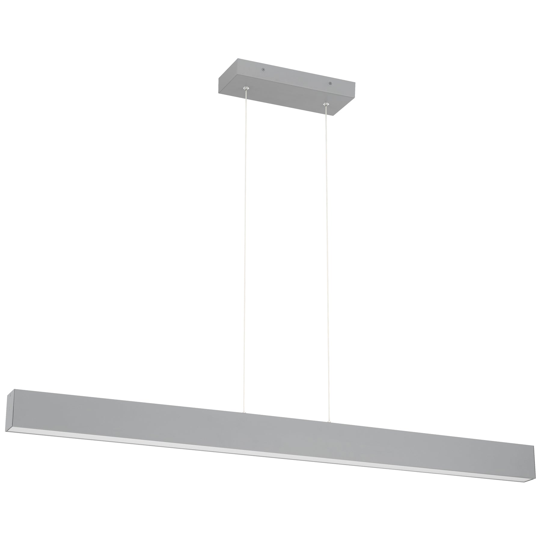 Gray linear pendant light fixture on a white background