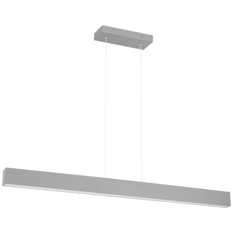 Gray linear pendant light fixture on a white background