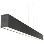 Modern pendant light fixture with a black finish on a white background