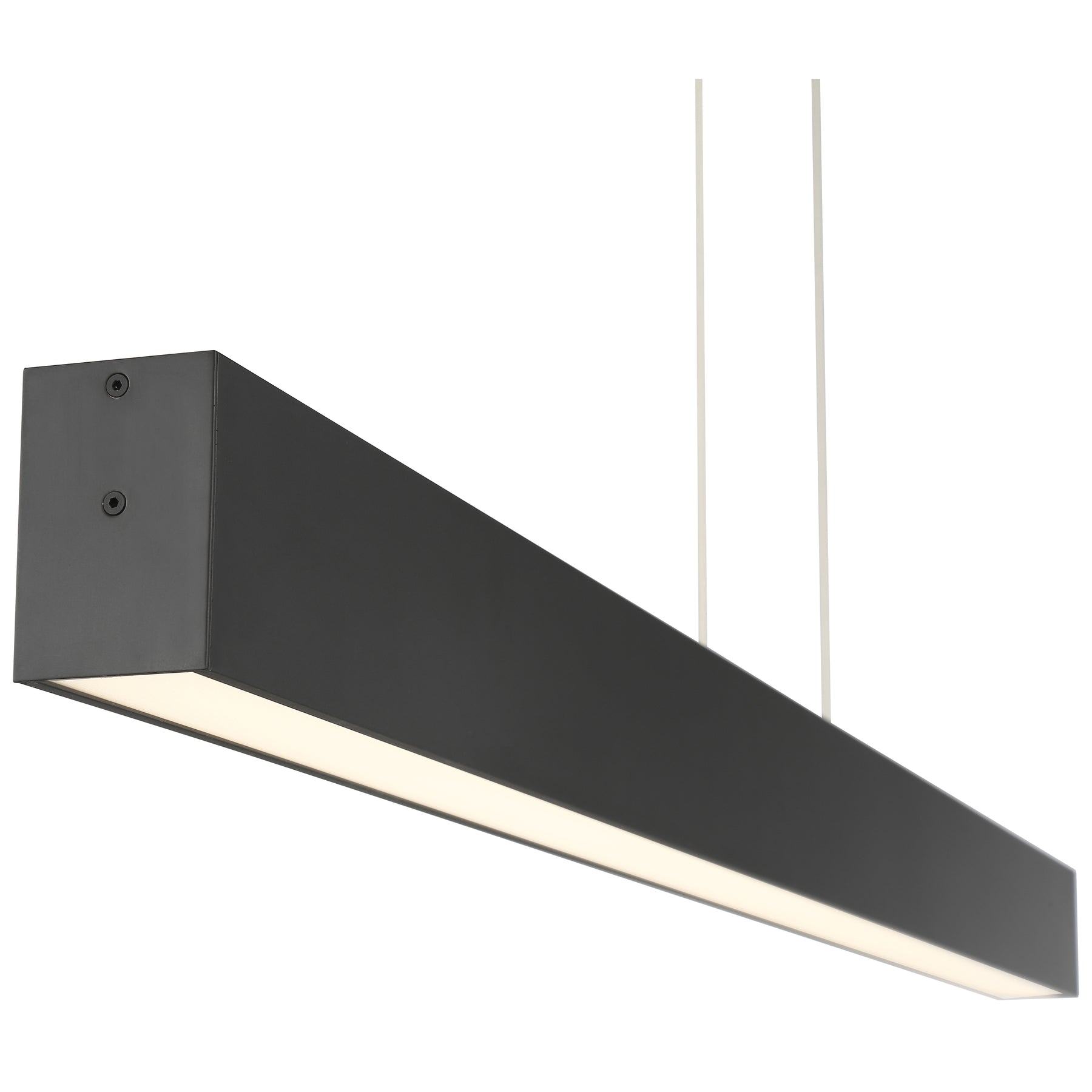 Modern pendant light fixture with a black finish on a white background