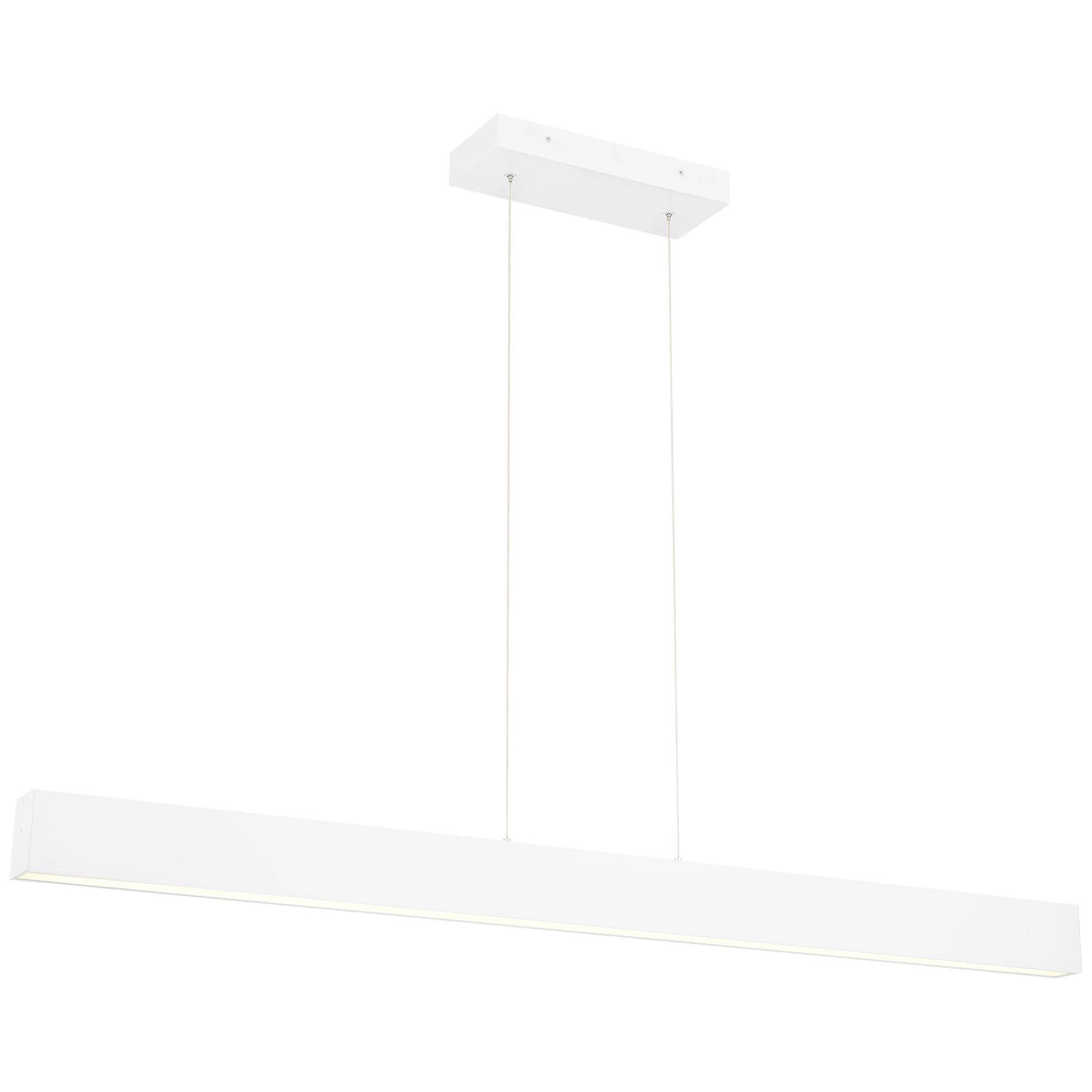 White linear pendant light on a white background
