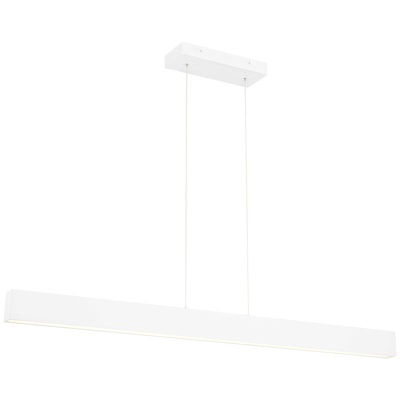 White linear pendant light on a white background