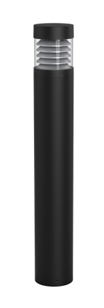 Black commercial led bollard light with flat top louver reflector and frosted glass diffuser for outdoor pathways