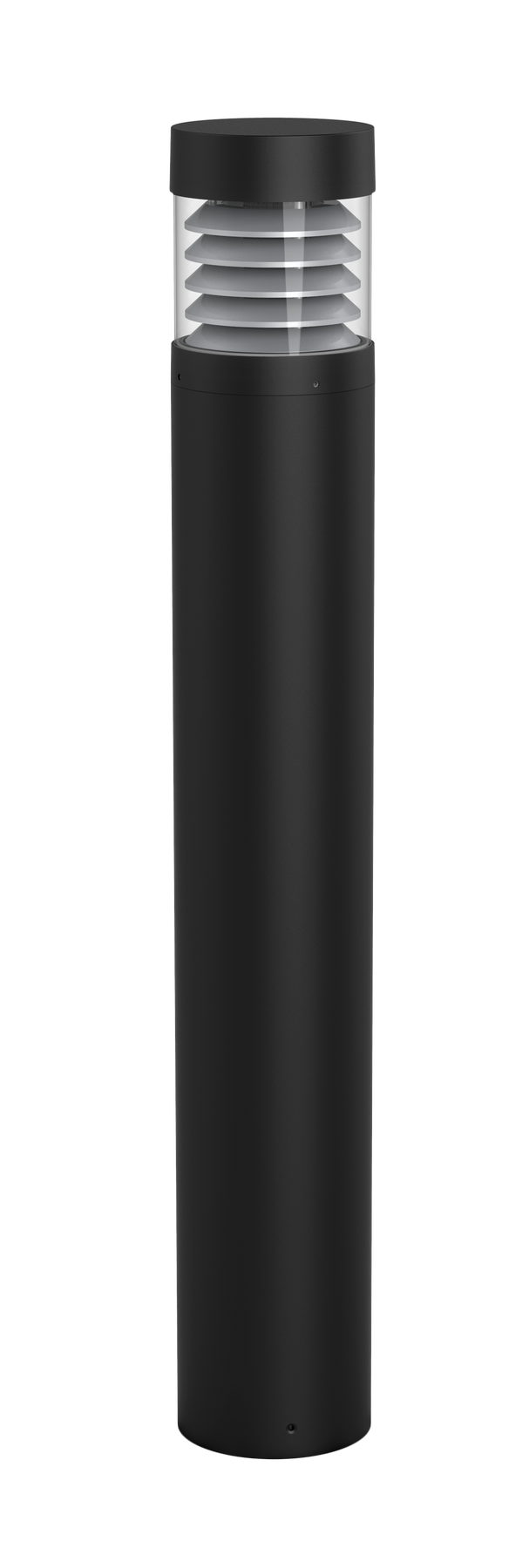 Black commercial led bollard light with flat top louver reflector and frosted glass diffuser for outdoor pathways