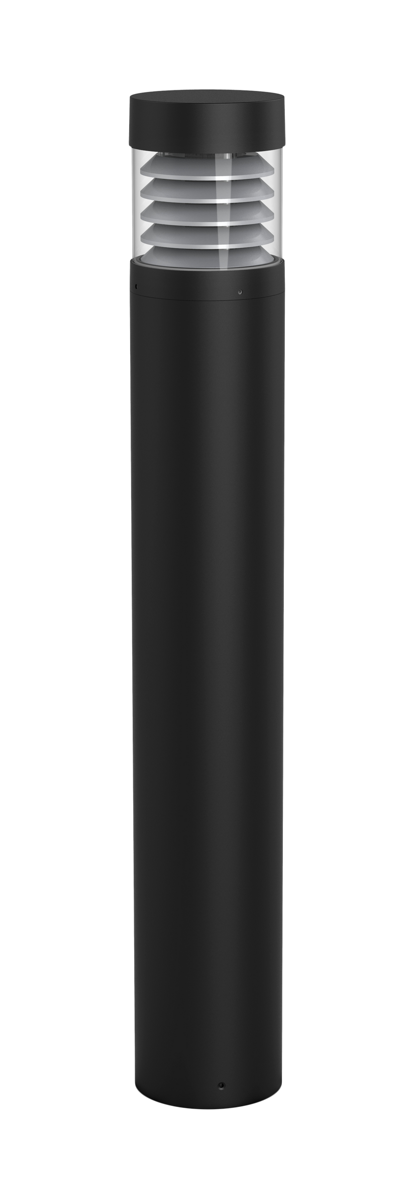 Black commercial led bollard light with flat top louver reflector and frosted glass diffuser for outdoor pathways