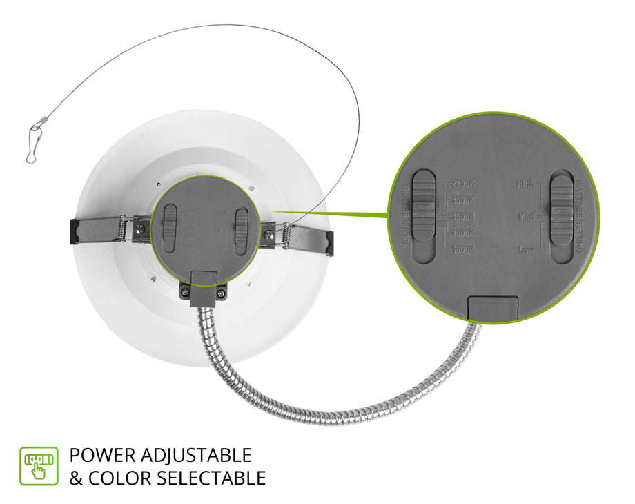 10" LED Commercial Downlight, 3000 Lumen Max, Wattage and CCT Selectable, 120-277V, Black