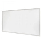 Rectangular 2x4 led backlit panel light with sleek silver frame and uniform white illuminated surface for commercial use