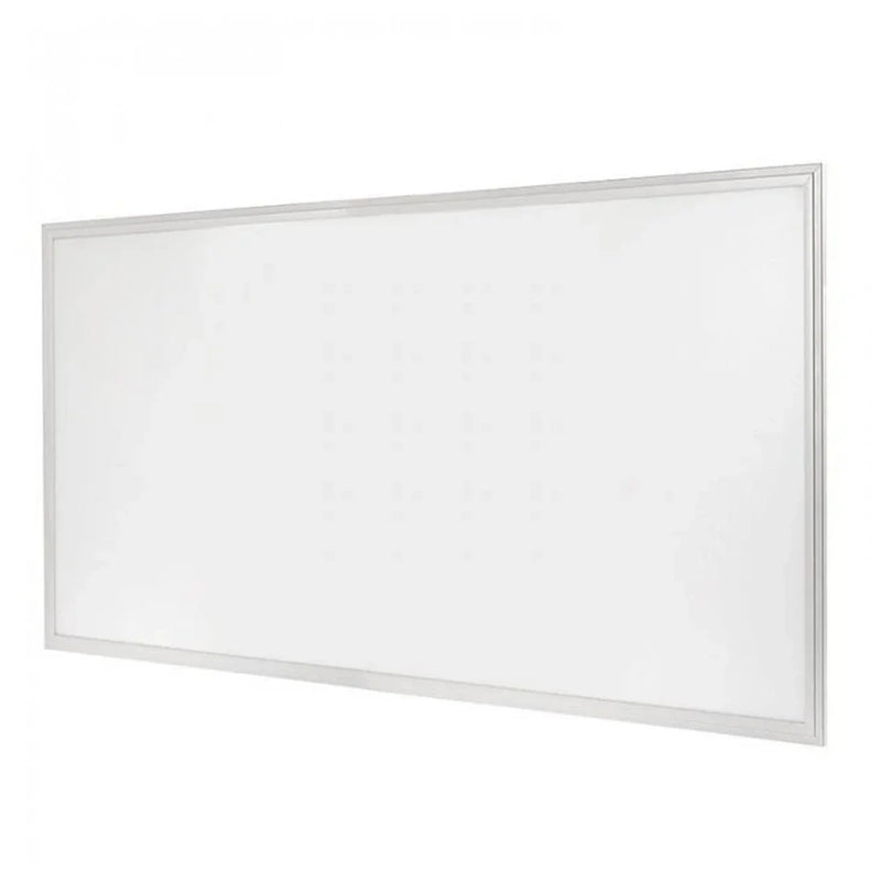 Rectangular 2x4 led backlit panel light with sleek silver frame and uniform white illuminated surface for commercial use
