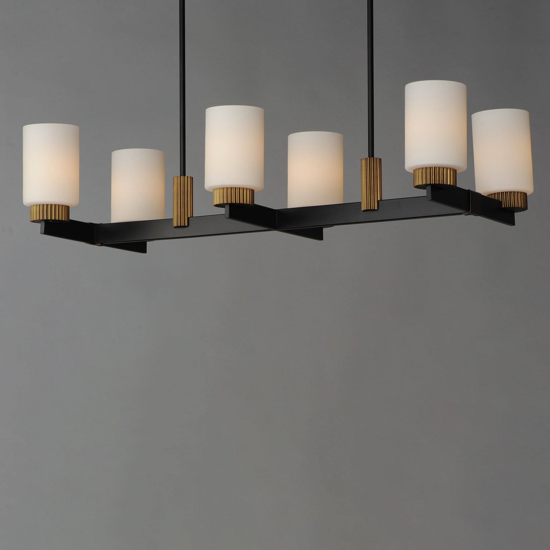 Ruffles 6-Light Linear Chandelier, Black / Antique Brass