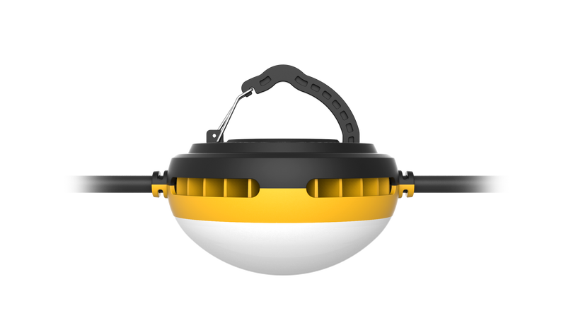 Yellow and black industrial 50ft temporary led stringer work light with sturdy handle 80w 10,000 lumens 5000k set of 5