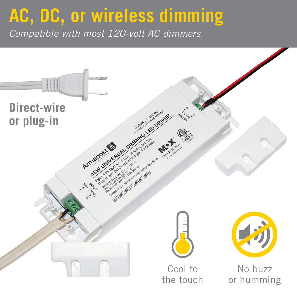 24w, 45W, or 60W Universal Dimming LED Driver, 24-Volt DC