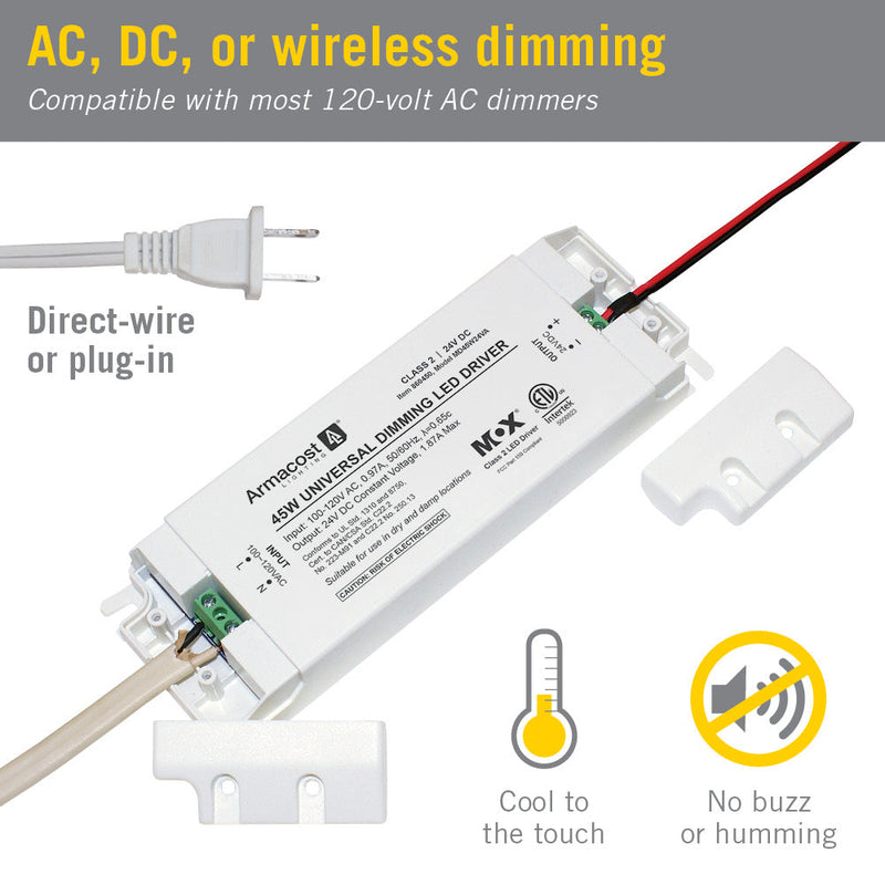 24w, 45W, or 60W Universal Dimming LED Driver, 24-Volt DC
